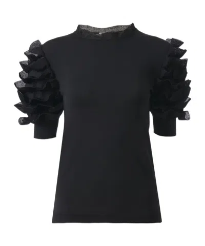 Chloé Short-sleeved Lotus Leaf Edge T-shirt In Black