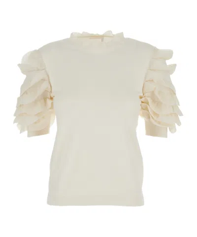 Chloé Short-sleeved Lotus Leaf Edge T-shirt In Nude