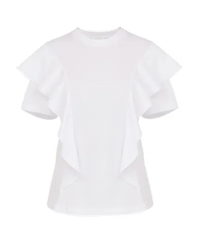Chloé Short-sleeved Lotus Leaf Edge T-shirt In White