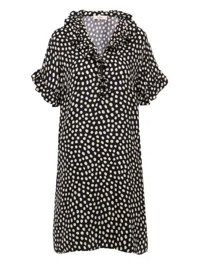 Chloé Short Sleeved Silk Jacquard Dress With Polka Dot Print In Black