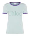 Chloé Green Crewneck T-shirt With Logo Lettering Print On The Front In Cotton Woman In Green