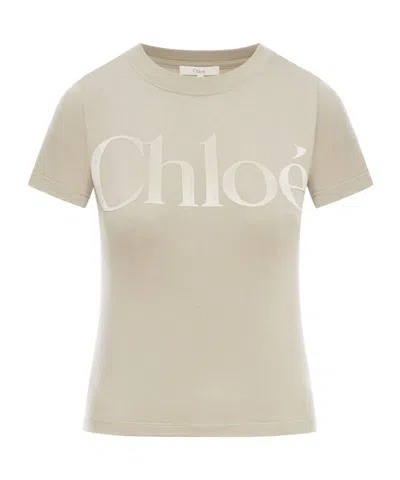 Chloé Cotton Jersey T-shirt With Logo In Powder Grey