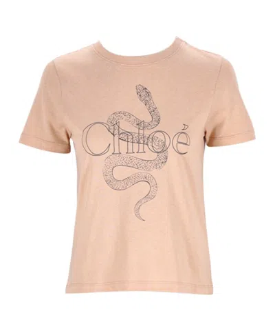 Chloé Printed Cotton-jersey T-shirt In Neutral