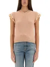 Chloé Cap-sleeved Wool Knit Top In Pink