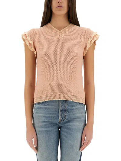 CHLOÉ SHORT-SLEEVED WOOL KNIT TOP