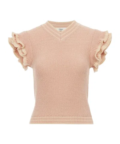 Chloé Short-sleeved Wool Sweater In Nude