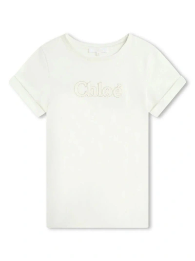 Chloé Kids' Logo-embroidered Jersey T-shirt In White