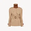 Chloé Short Trench Coat In Cotton Gabardine In Brown