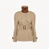 Chloé Short Trench Coat In Cotton Gabardine Brown Size 6 100% Cotton, Horn Bubalus Bubalis, Farmed, Coo In