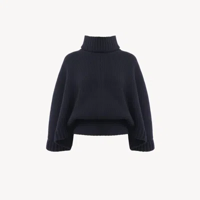 Chloé Short Turtleneck Cape Blue Size M 70% Wool, 30% Cashmere In Black