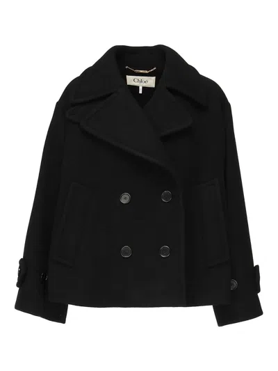 Chloé Short Wool Coat In Black