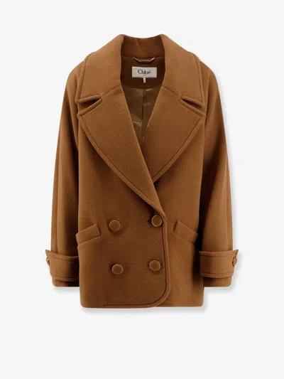 Chloé Short Wool Coat In Brown