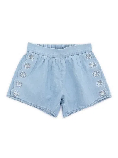 Chloé Kids' Shorts 100% Organic Cotton Light Denim. Fancy Scallop Pattern Finish At Leg Bottoms. Elasticated Wai In Blue