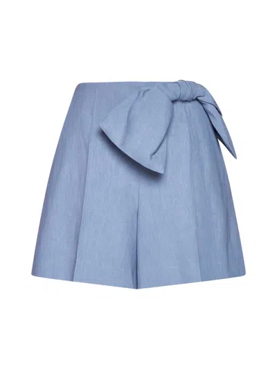 Chloé Bow Detail Linen Shorts In Pebble Blue