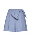Chloé Bow Detail Linen Shorts In Pebble Blue