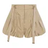 Chloé Balloon Cotton Shorts With Lateral Adjustable Straps In Smoky Beige