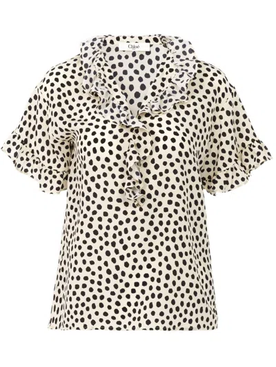 Chloé Chloè Short-sleeve Dotted Print Blouse (size 36) In White