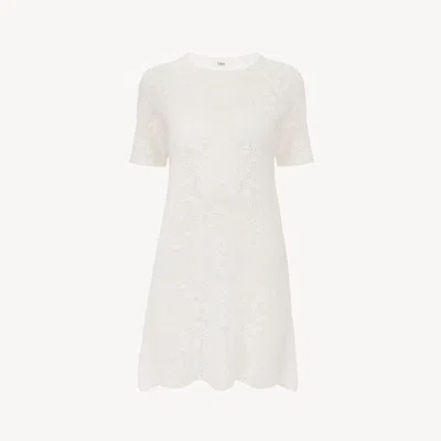 Chloé Short-sleeve Fitted Mini Dress In A Cotton Knit In White