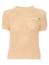 Chloé Chloe Logo-intarsia Open-knit Cotton T-shirt In Orange