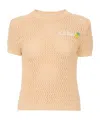 Chloé Chloe Logo-intarsia Open-knit Cotton T-shirt In Brown