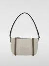 Chloé Logo Embroidered Canvas Shoulder Bag In Beige