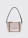 Chloé Structured Canvas Shoulder Bag With Leather Accents In Sand