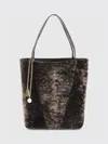 Chloé Spin Leather-trimmed Embellished Shearling Tote In Brown