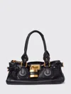 Chloé Paddington Black Shoulder Bag With Oversized Padlock And C-shaped Buckles In Grainy Leather Woman In Black