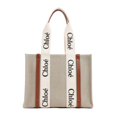 Chloé Beige Woody Cotton Tote Bag