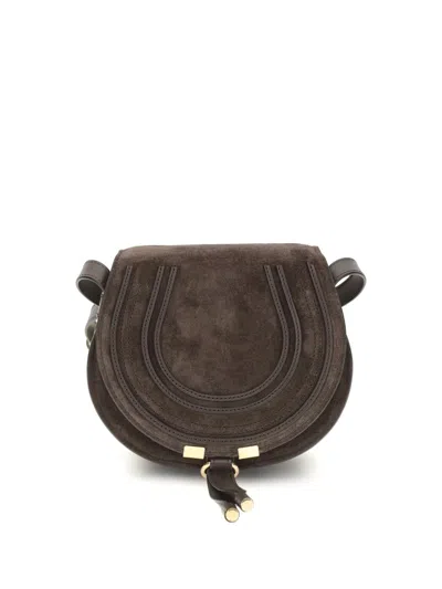 Chloé Marcie Leather-trimmed Suede Shoulder Bag In Brown