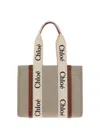 Chloé Medium Woody Canvas Tote Bag In Sand