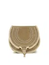 Chloé Small Saddle Marcie Shoulder Bag In Suede And Shearling In Sand