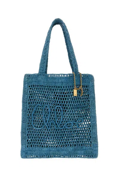 Chloé Teal Green Raffia Summer Banana Shoulder Bag In Stormy Sea