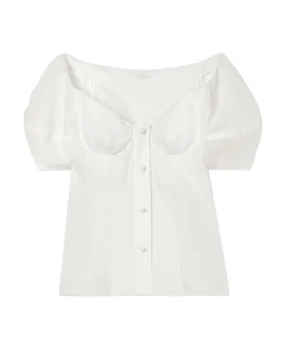 CHLOÉ OFF-SHOULDER BUSTIER LINEN TOP