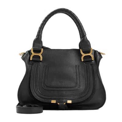 Chloé Medium Marcie Calfskin Leather Satchel In Black
