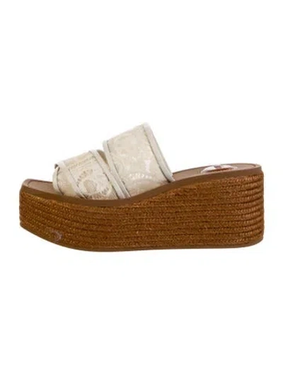 Pre-owned Chloé Signature Logo Lace Espadrilles In Neutral