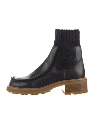 Pre-owned Chloé Signature Logo Leather Sock Boots In Black