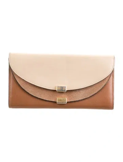 Pre-owned Chloé Signature Logo Leather Wallet In Neutral