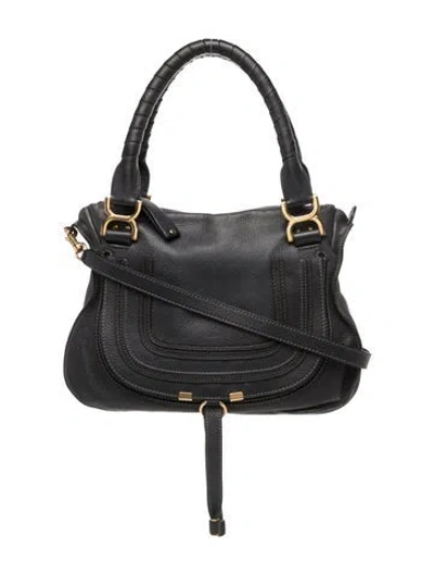 Pre-owned Chloé Signature Marcie Leather Medium Satchel In Black