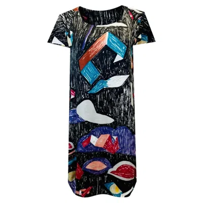 Pre-owned Chloé Chloe Silk Abstract Print Dress In Black