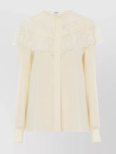 CHLOÉ SILK AND LACE GATHERED BLOUSE