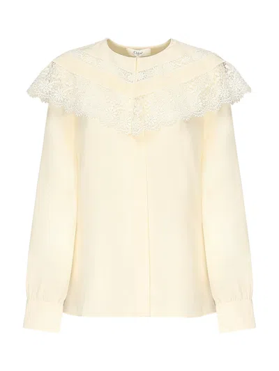 Chloé Silk And Lace Ruffle Blouse In Neutral