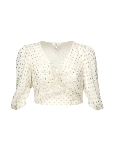 CHLOÉ SILK AND LUREX JACQUARD CROP TOP