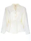 Chloé Silk Blend Blouse Collared Peplum Waist In White