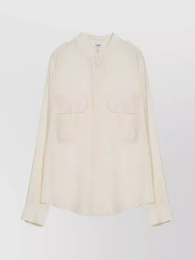 CHLOÉ SILK BLOUSE LONG SLEEVES CHEST POCKETS