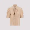 Chloé Pleated Yoke Silk Blouse In Sand Brown