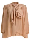 Chloé Crepe Blouse Puff Sleeves Bow Detail In Multi