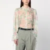 Chloé Floral Silk Balloon-sleeve Button-down Top In Beige