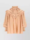 Chloé Silk Blouse With Layered Ruffles And Pleats In Neutral
