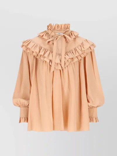 CHLOÉ SILK BLOUSE WITH LAYERED RUFFLES AND PLEATS